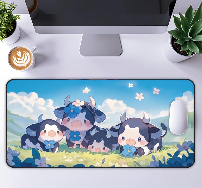Cow Mat Rubber - かわいい牛テーブルパッド、かわいい牛柄マウスパッド、楽しい家畜デスクトップアクセサリー、牛愛好家へのギフト、かわいいオフィス装飾
