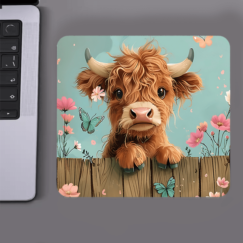 Cow Mat Rubber - ブランドキュートハイランドカウマウスパッド花柄蝶デザインノンスリップデスクマットホームオフィス用9.44X7.87インチ