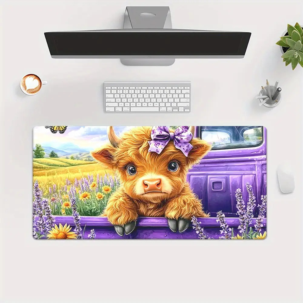 かわいいハイランドカウ ラベンダーフィールド デスクマット  - Cow Mat Rubber のレビューと価格