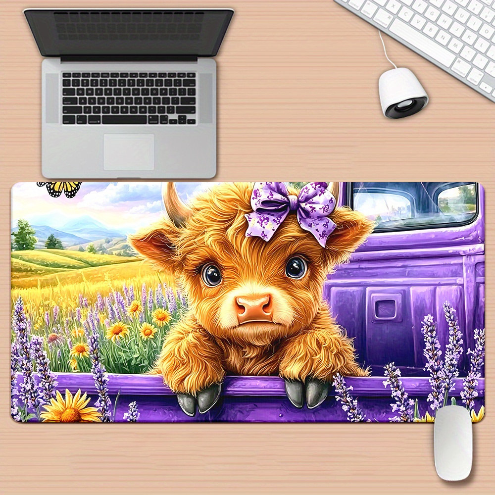 かわいいハイランドカウ ラベンダーフィールド デスクマット  - Cow Mat Rubber のレビューと価格