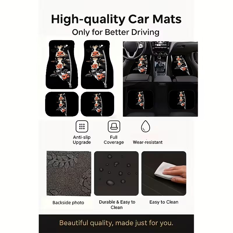 牛ジッパー面白い漫画車のフロアマットユニバーサル自動車カーペ - Cow Mat Rubber のレビューと価格