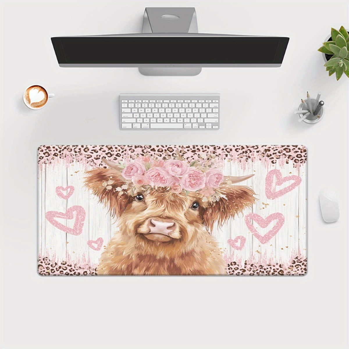 ハイランドカウデスクマット ピンクの花 ハート柄 XXL マ - Cow Mat Rubber のレビューと価格