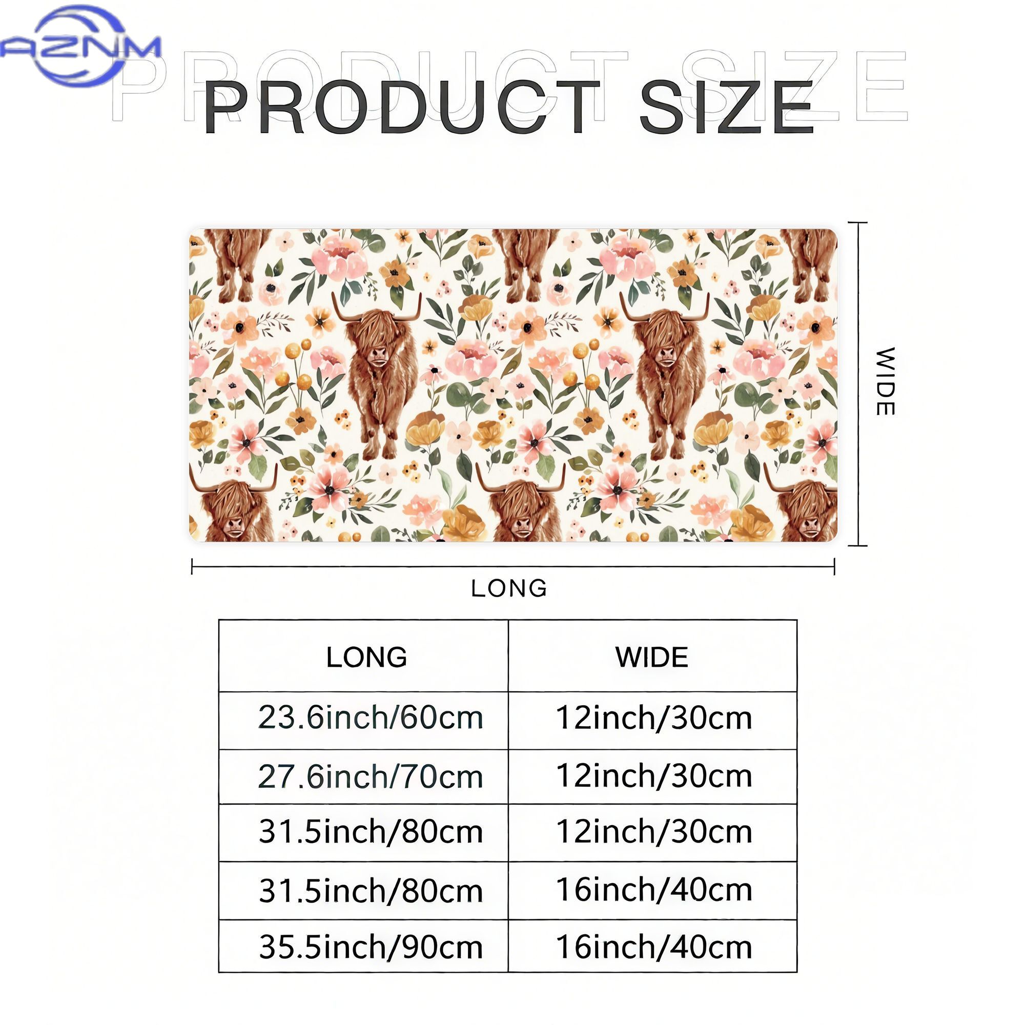 ハイランドカウ ボヘミアンフローラルデザインのデスクマット  - Cow Mat Rubber のレビューと価格