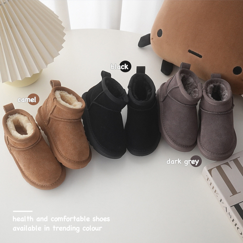 子供冬のスノーブーツ赤ちゃん牛スエードアッパー暖かいブーツ厚 - Cow Mat Rubber のレビューと価格