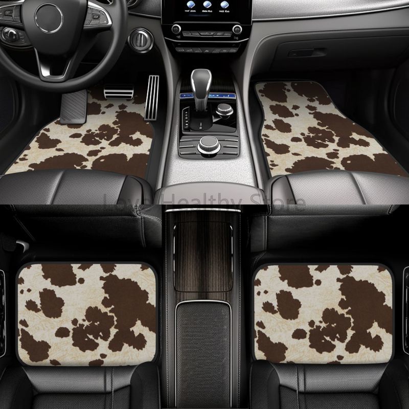 牛車フロアマット 4 個セット ブラウン牛アニマルプリント車 - Cow Mat Rubber のレビューと価格